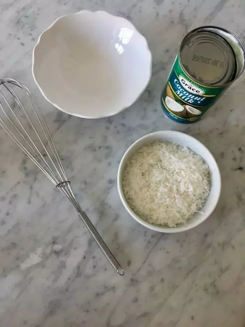 Mix together the coconut milk and shredded coconut until everything is blended together.